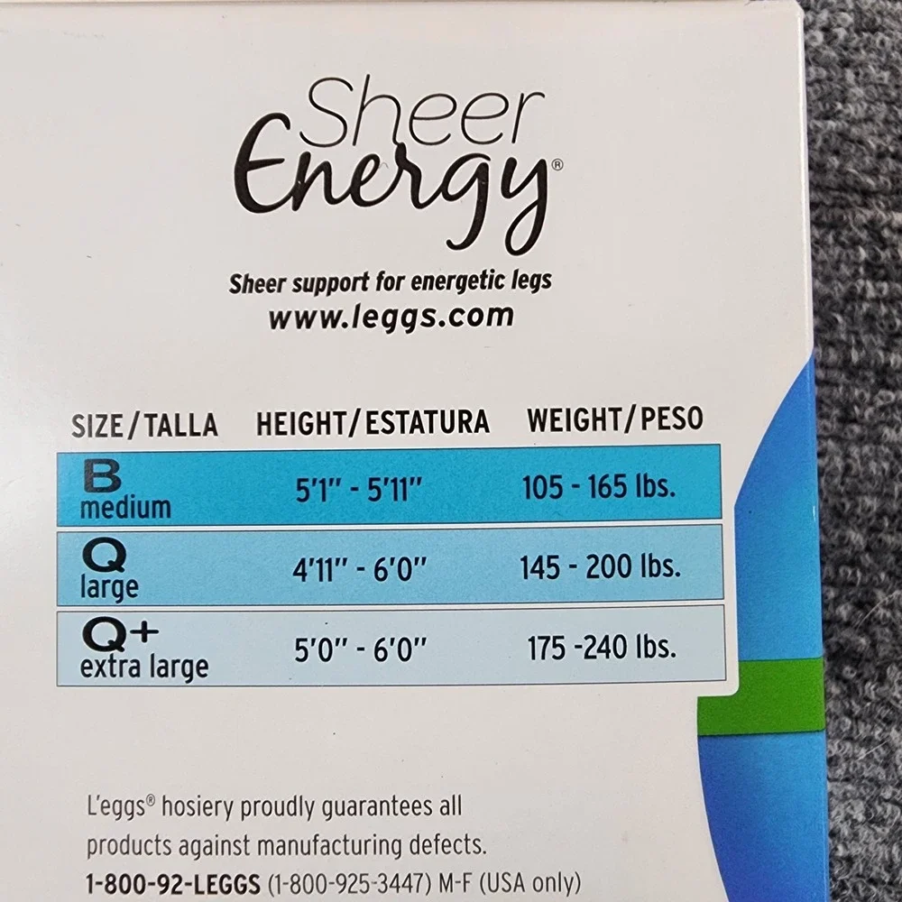 NEW Leggs Sheer Energy Sz Q Pantyhose x2 Suntan Control Top Reinforced Toe 65206